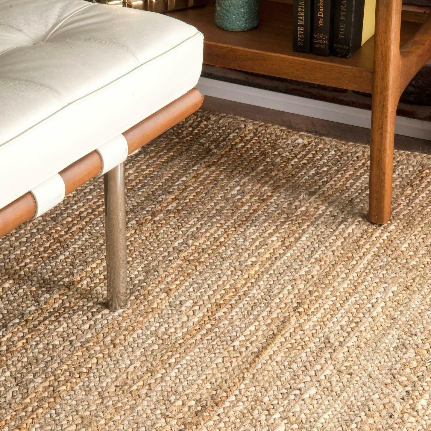 100% Natural Jute Rug Braided Rectangle Area Rug for Living Room