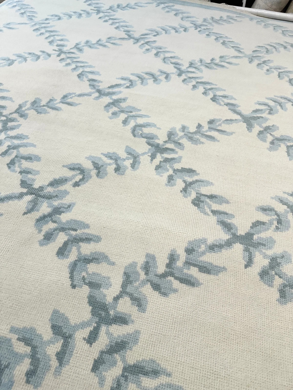 Blue Ivory Trellis Rug Hand Tufted Wool Area Rug Modern Lattice Carpet 8×10 9×12