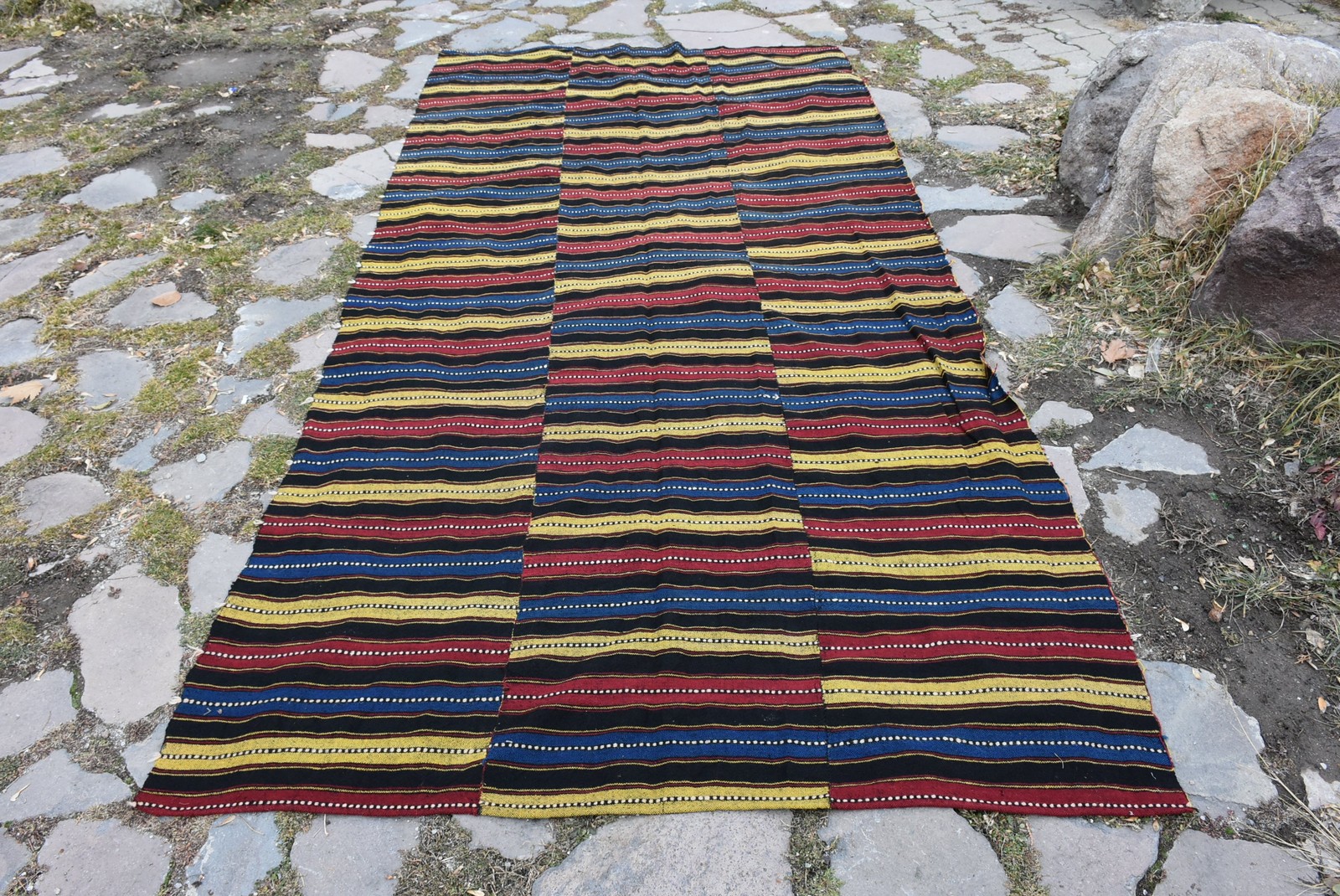 4,8×9,8 ft Turkish Large Rug, Blue Red Vintage Polka dot Wool Rug