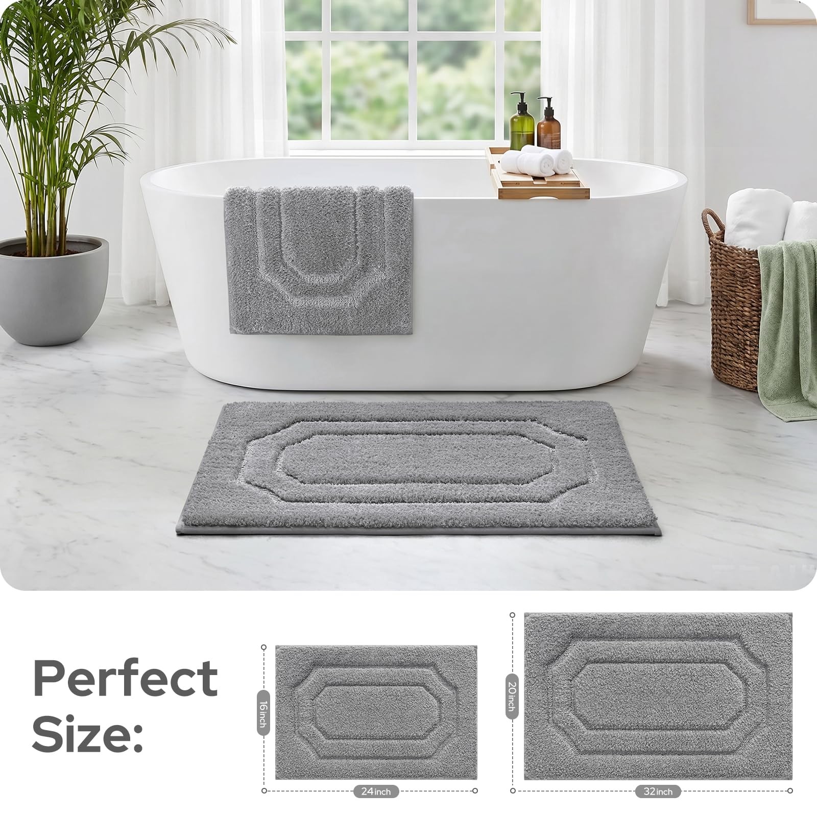 Grey Bathroom Rugs Set Extra Soft Absorbent Microfiber Plush Mat 4 PCS Kit