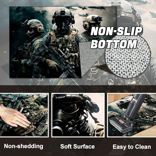 Shooting Game Area Rug 60×40 Inch Non-Slip Battle Field Carpet for Boys Bedroom