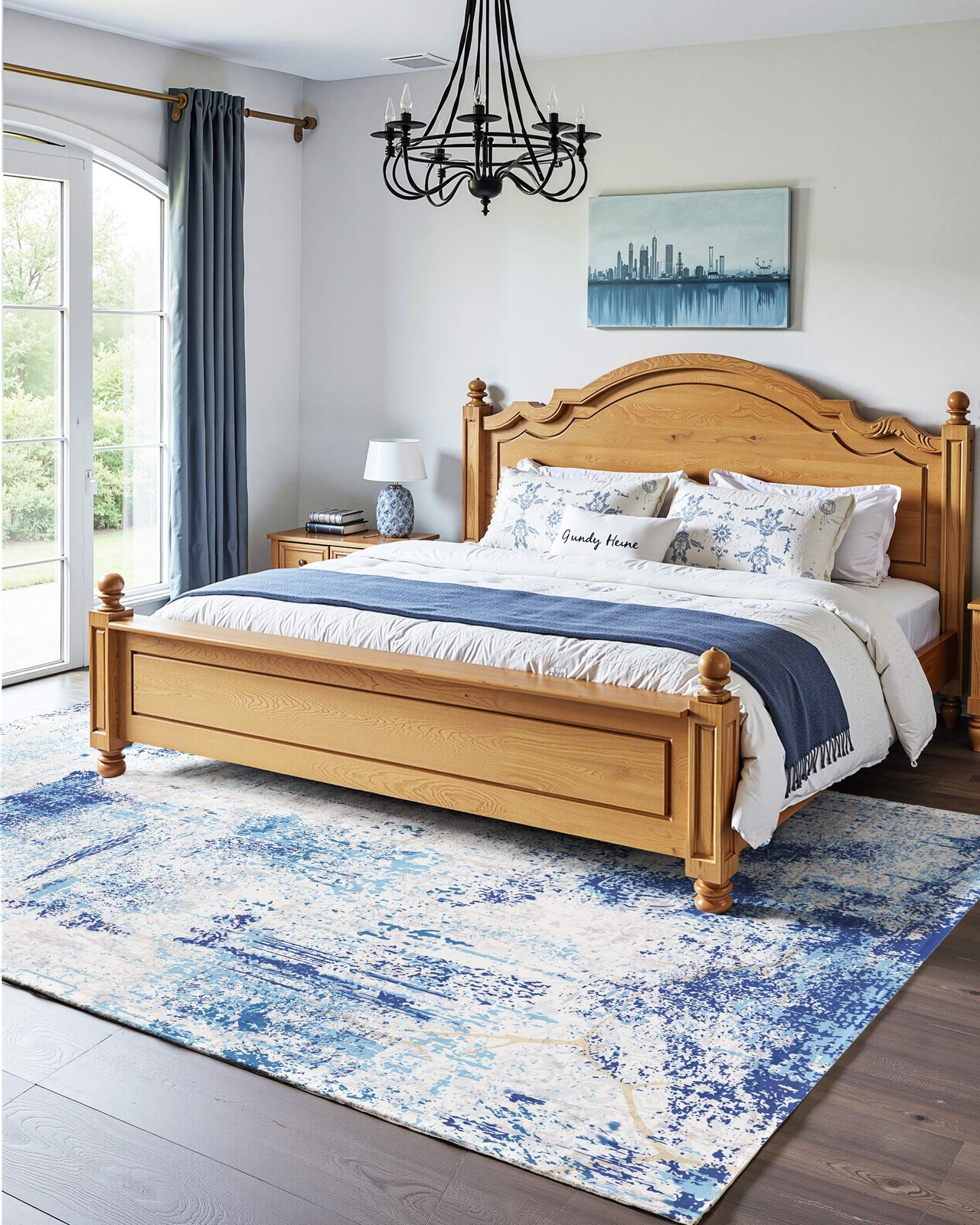 VEVOR Large Area Rug 5 x 7 ft Anti-Skid and Tear-Resistant Floor Mat Modern Blue