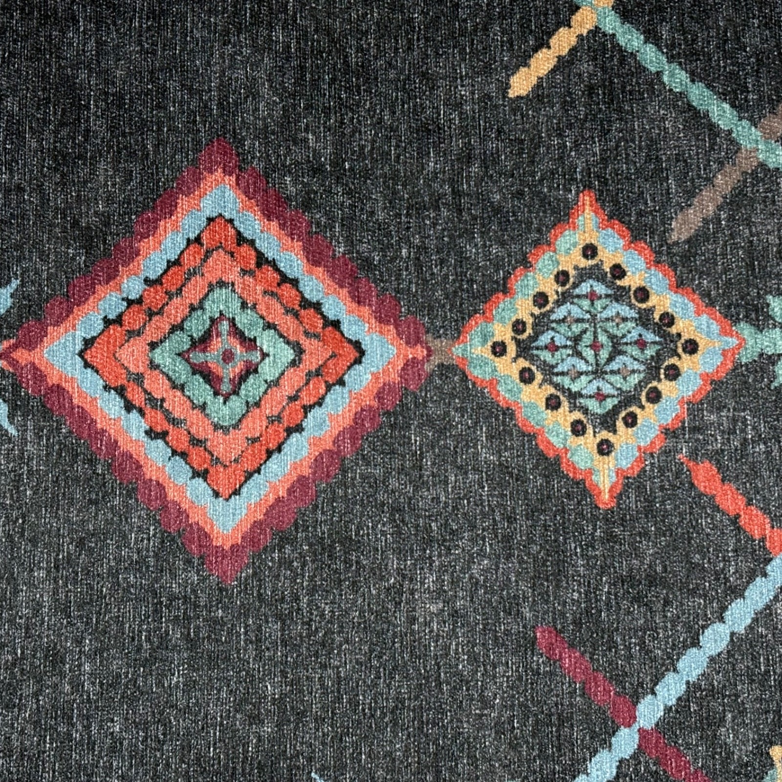 Ruggable Runner Rug 2.5×7 Black Teal Boho Southwestern Washable Tribal Decor