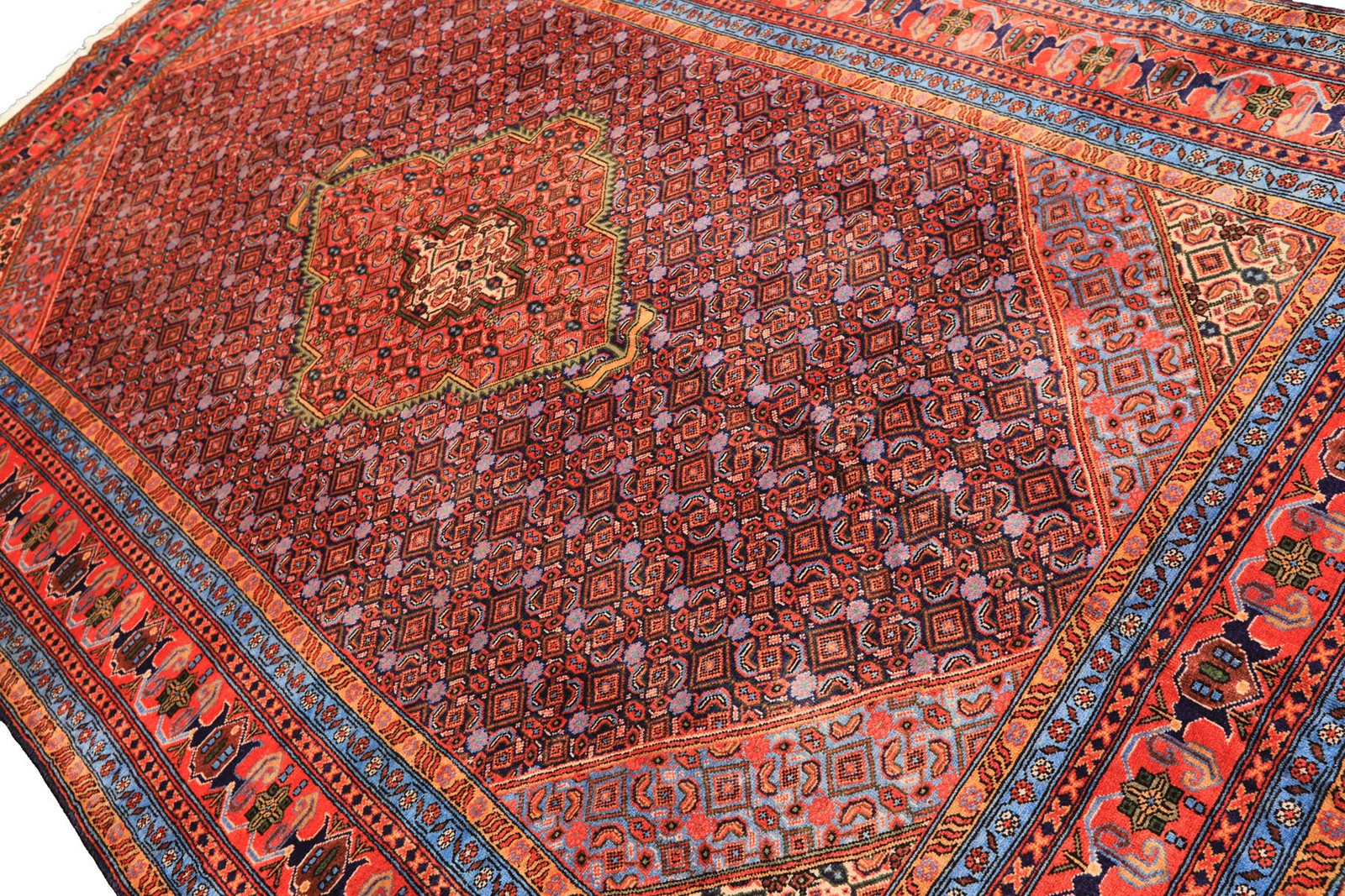 6’5”x9’6” Hand Knotted Wool Navy Orange Meshkinn Vintage Vegetable dyes Rug