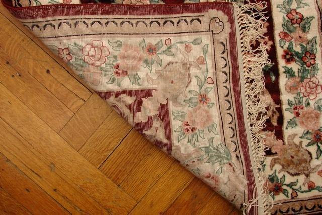 10 ft Burgundy Artificial Silk 30 x 120 in Aubusson Handmade Rug French Design