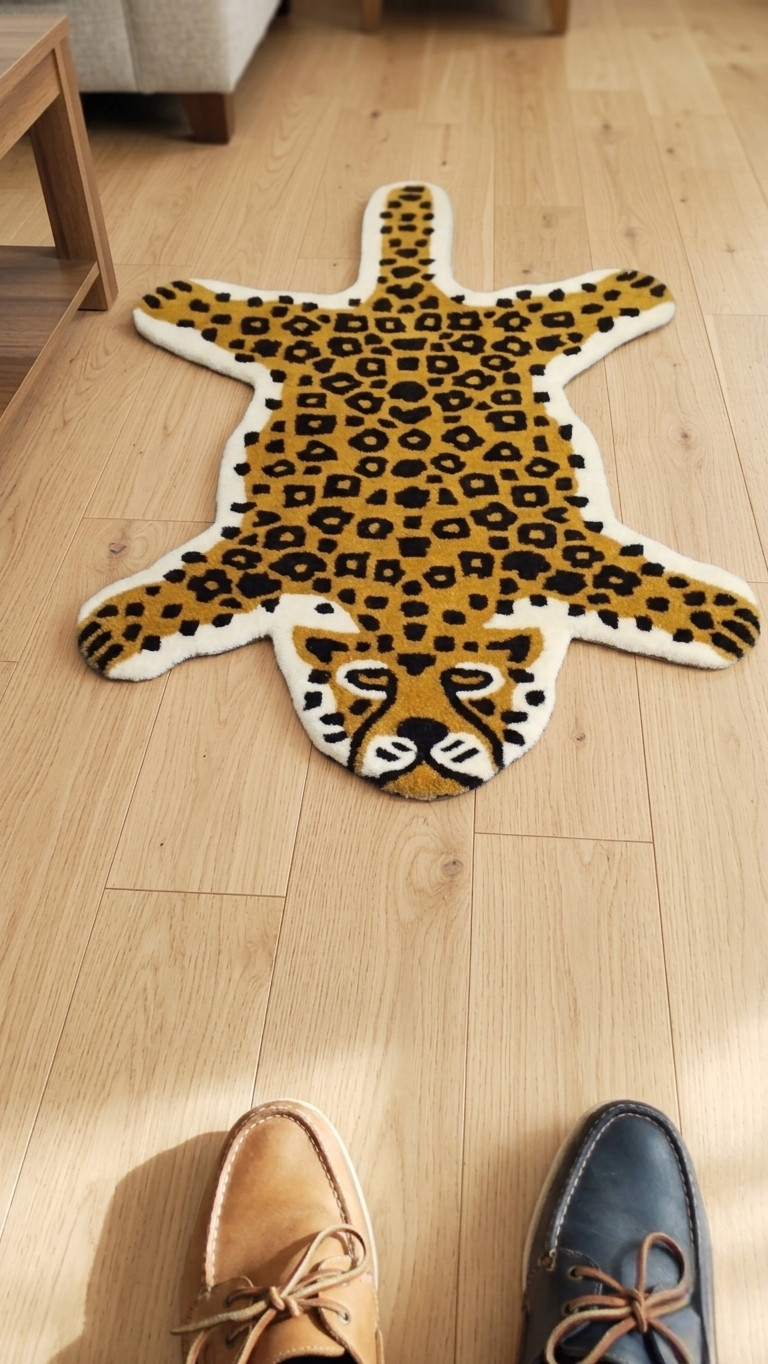 Handmade Leopard Print Wool Rug – Tufted Animal Shaped Accent Area Carpet Decor