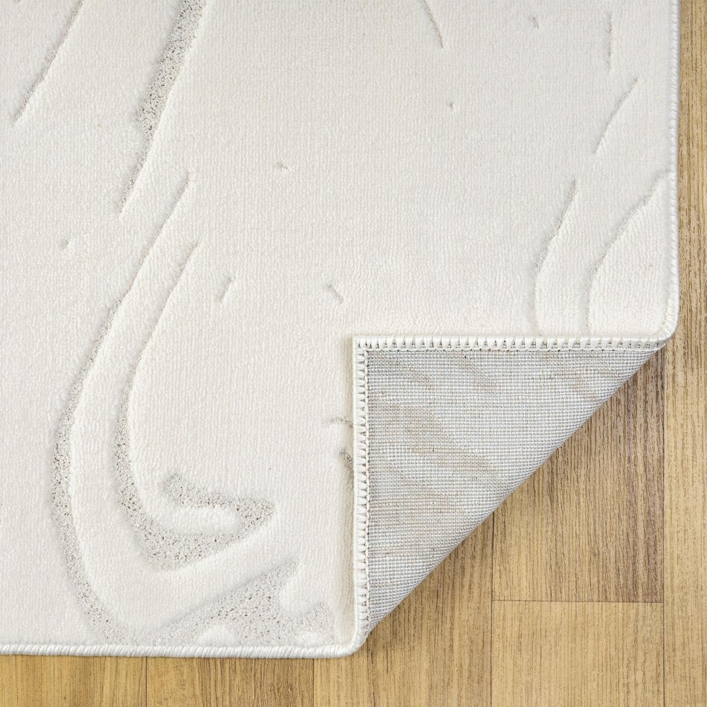 Elegant Abstract Marble Swirl Cream 5×7 Area Rug – High Low Design