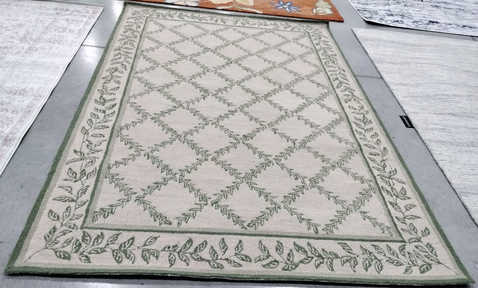 IVORY / LIGHT GREEN 6′ X 9′ Back Stain Rug, Reduced Price 1172758621 HK230B-6