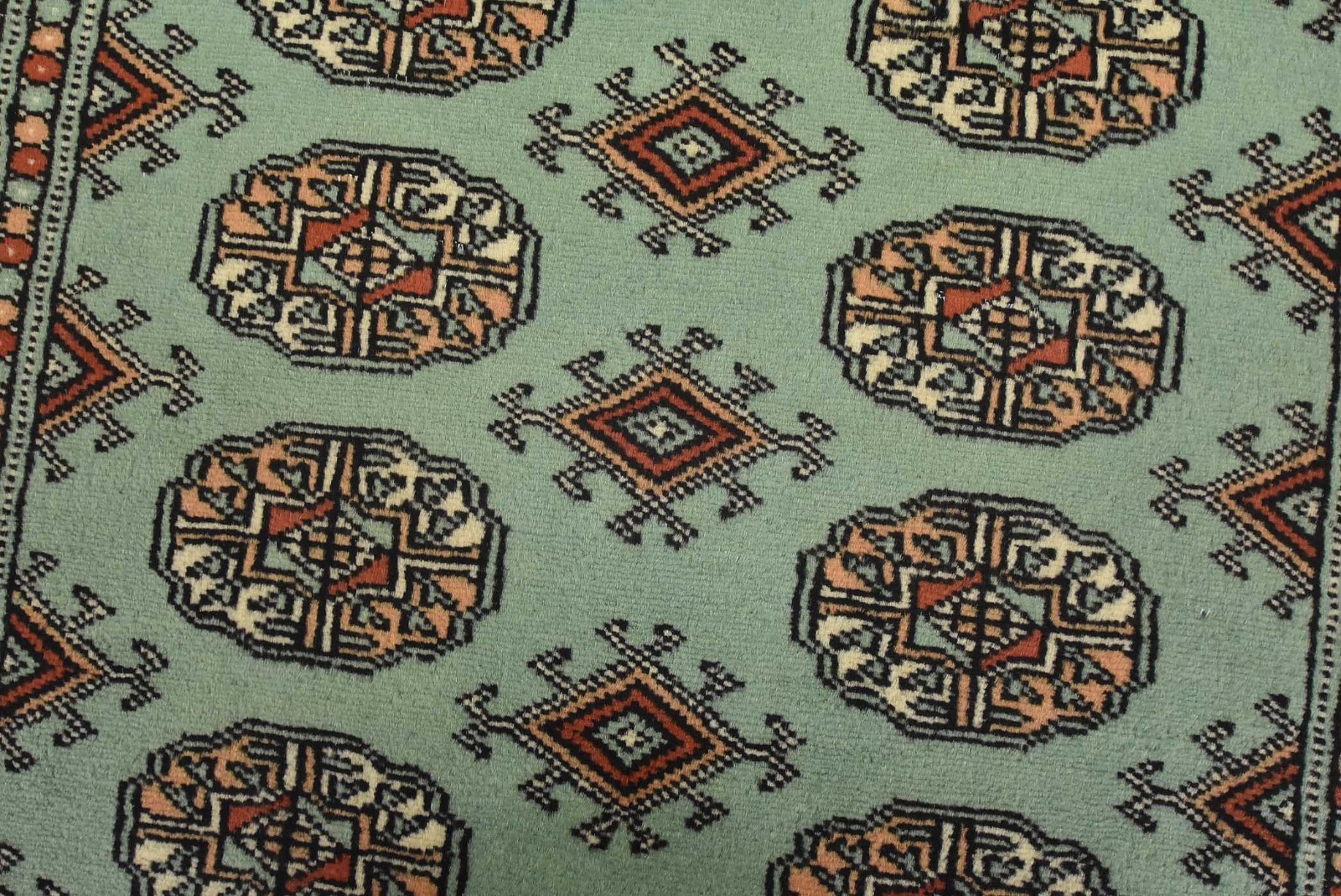 Bokhara Rug 3’2” x 5’2” Green Wool Tribal Hand-Knotted Oriental Carpet