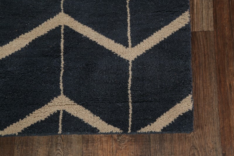 Navy Blue/Beige Modern Trellis Moroccan Oriental Rug Wool Handmade 5’x8′ Carpet