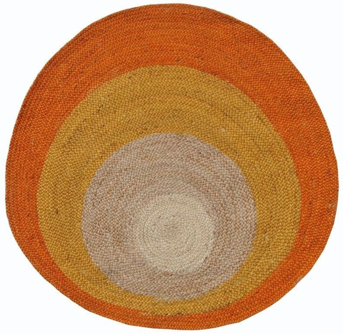 Hand Braided natural and orange round jute rug, egg pattern round jute rug bohem