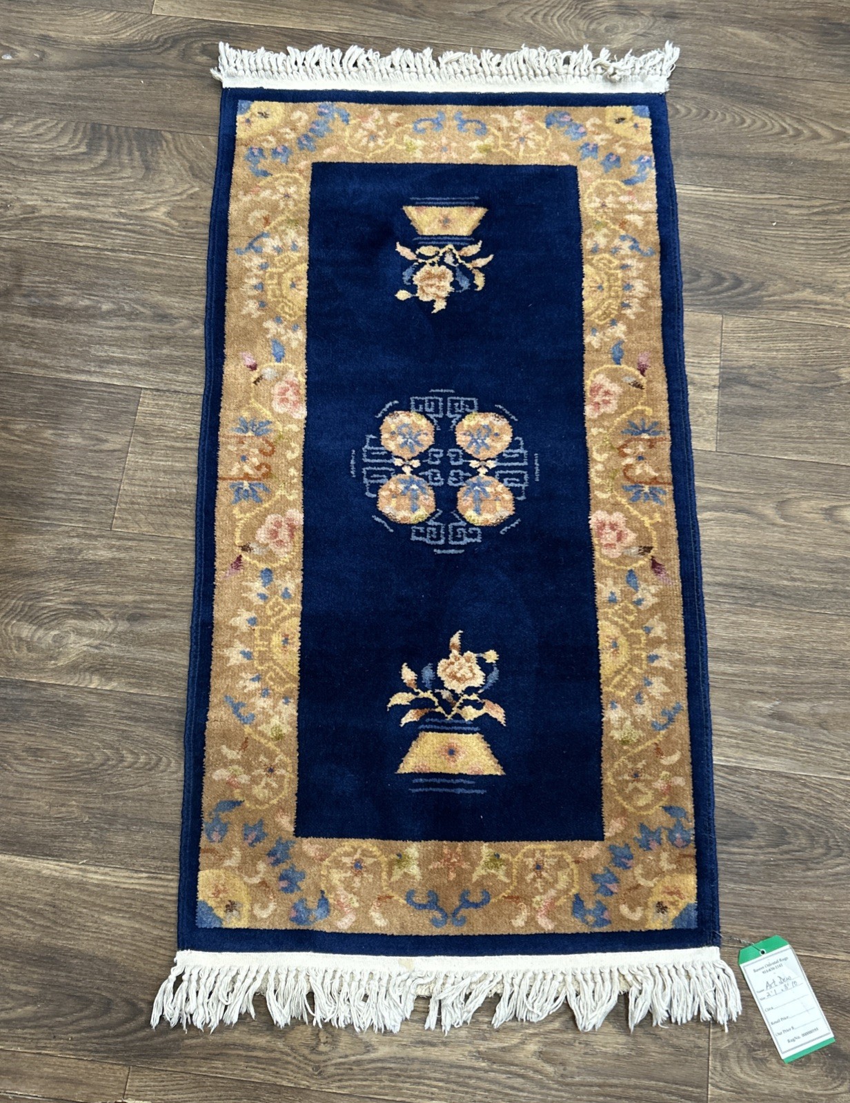 Chinese Vintage art deco Rug Wool and Silk Entrance Rug Floral 2X4 ft