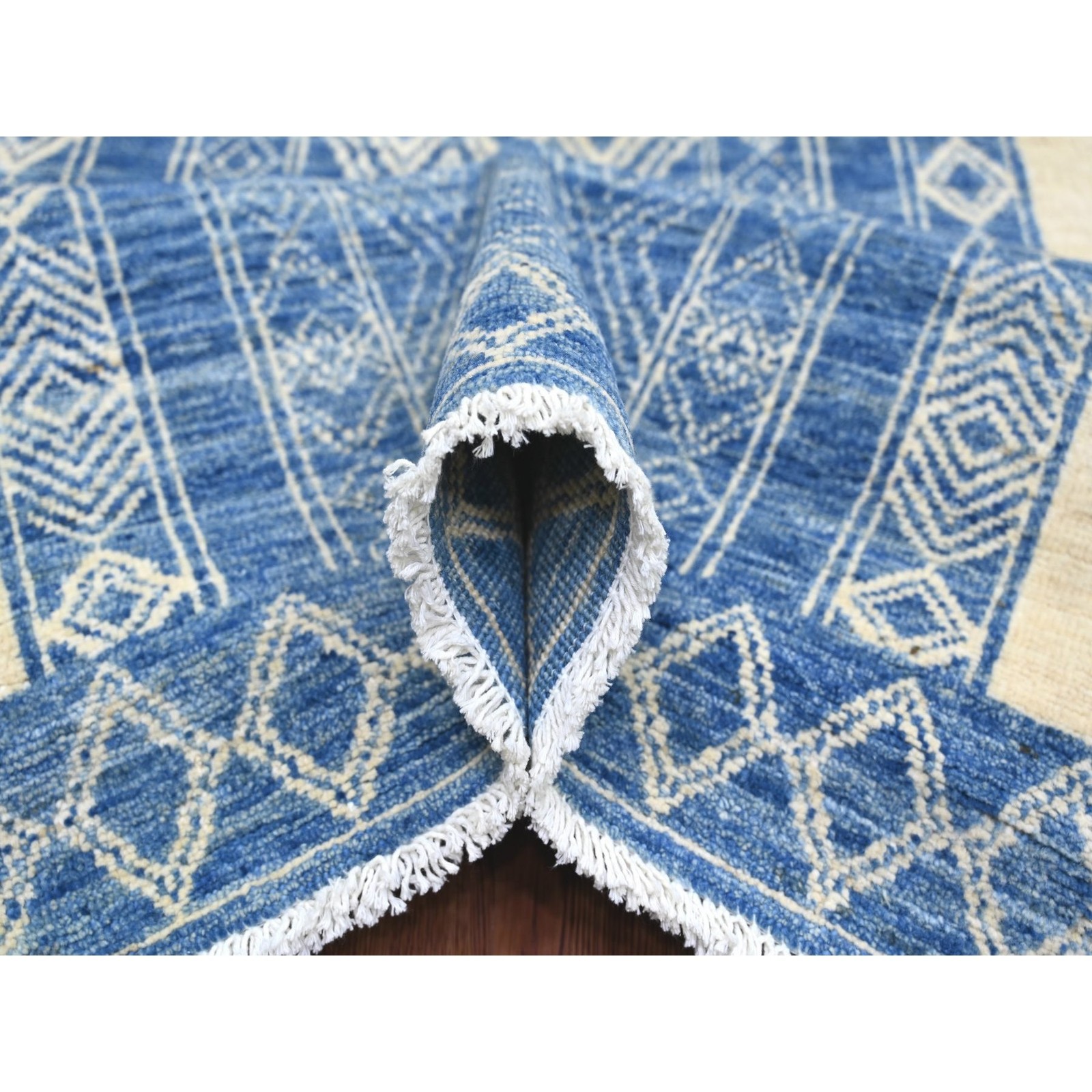 8’9″x11’6″ Blue Moroccan Berber Influence Wool Hand Knotted Oriental Rug 22844