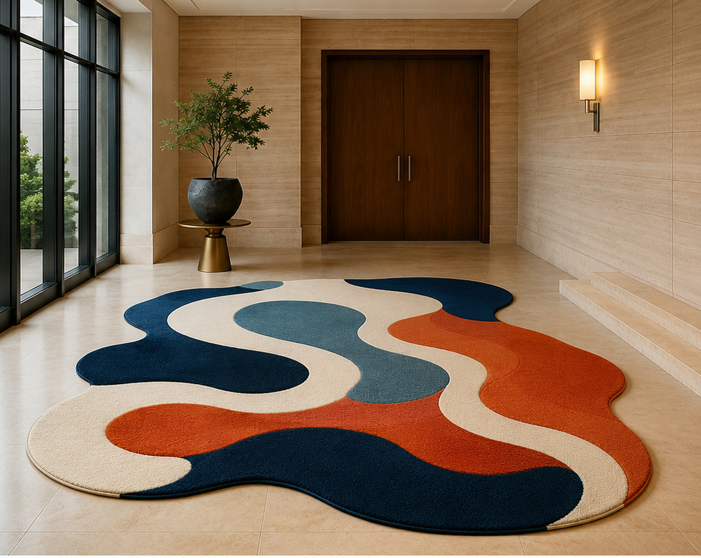 Modern Abstract Wave Shaped Area Rug – Contemporary Organic Cut out Carpet