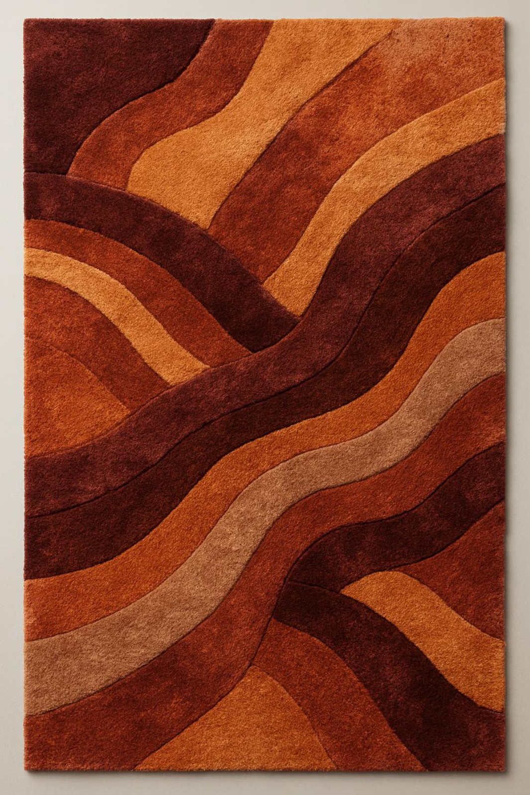 Hand Tufted Wool Rug, Abstract Brown Wave, Retro Modern Living Room Carpet 6×9