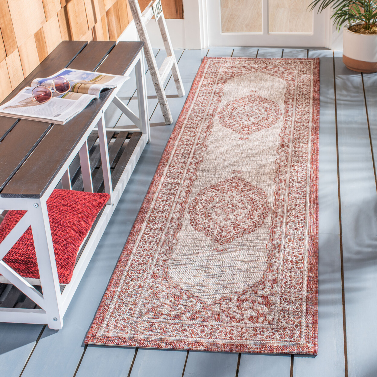 SAFAVIEH Outdoor CY8751-36512 Courtyard Lt Beige / Terracotta Rug