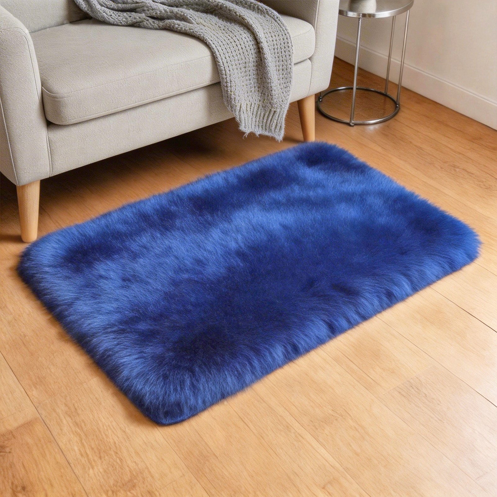 Small Fluffy Rug 2’x1.3 Fluffy Carpet Mat Small Area Rug Vibrant Blue