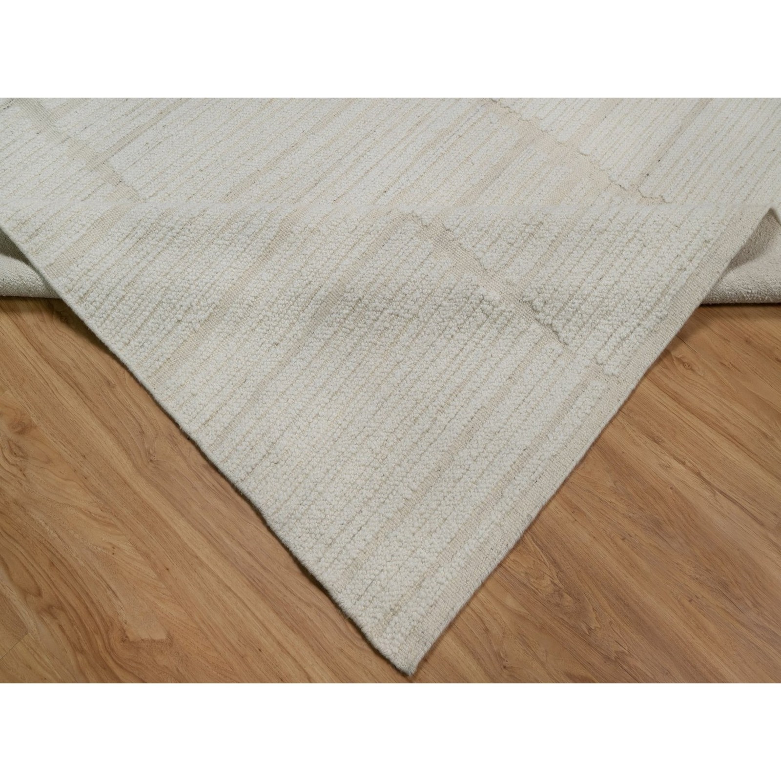 9’x12′ Ivory Flat Weave with Pile Undyed Natural Wool Hand Woven Rug R91718
