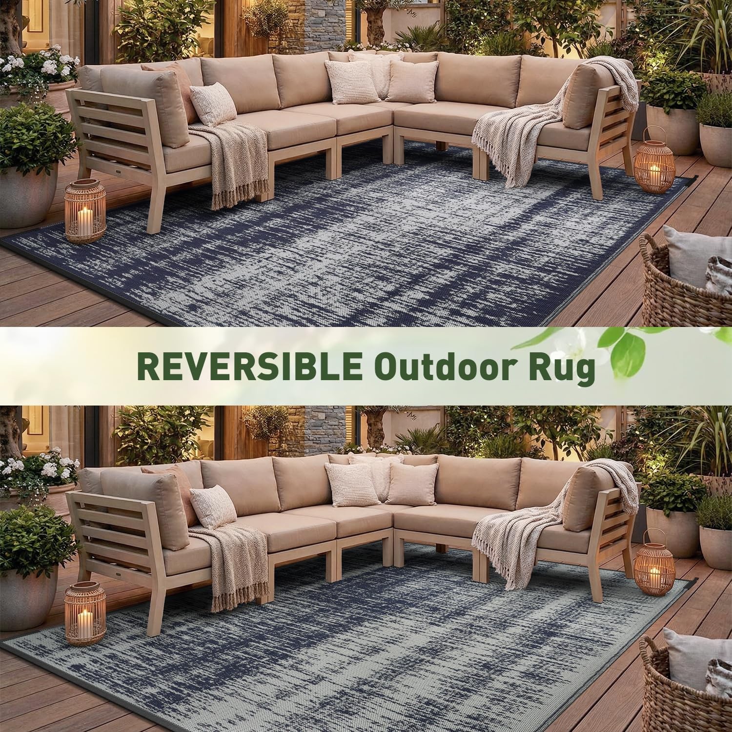 Outdoor Rug Waterproof 5×8 ft Outdoor Patio Rug Mat Reversible Plastic Straw …