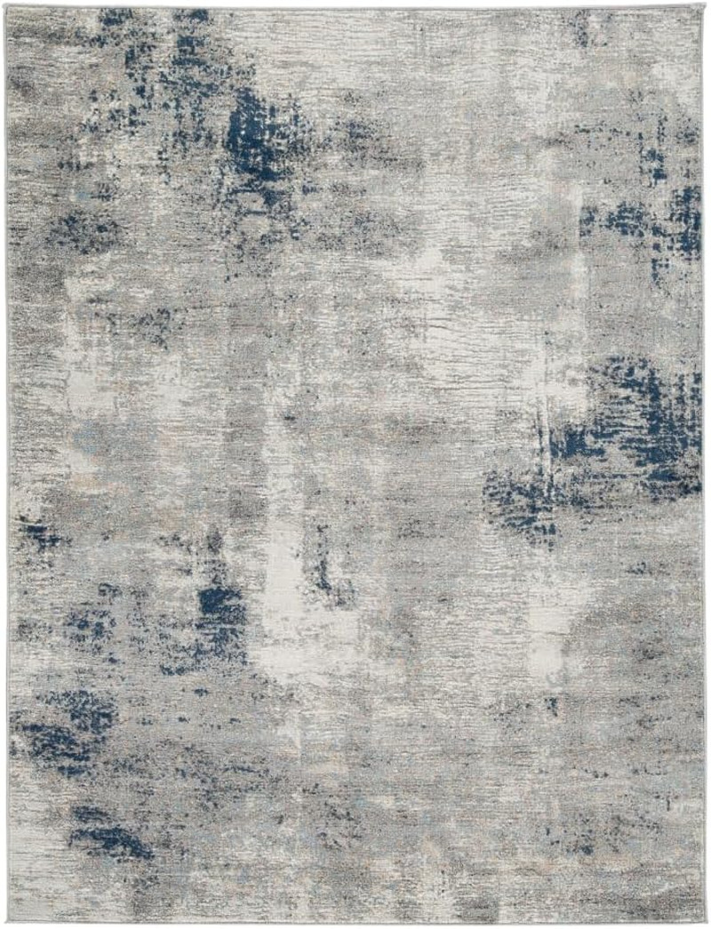 Wrenstow 8×10 Contemporary Abstract Rug in Gray, Ivory & Blue by Ashley
