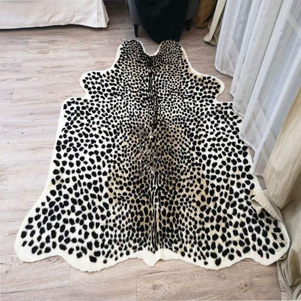 Leopard Print Faux Fur Area Rug 6.8×5.2Ft for Living Room & Bedroom
