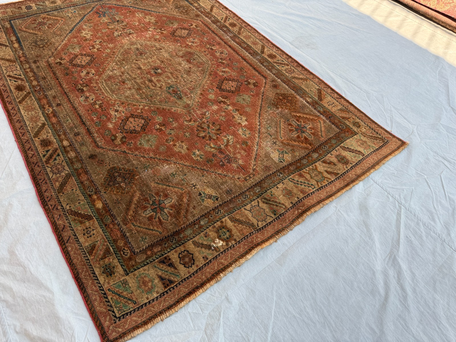 5×7 Distressed Caucasian Area Rug Handmade Wool Terracotta Tribal Floral Carpet
