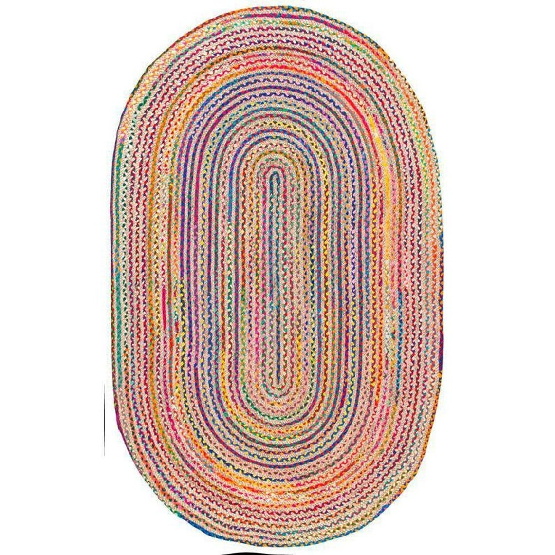 Oval Rug Cotton Jute Eco Friendly Braided Reversible Carpet Housewarming Gift