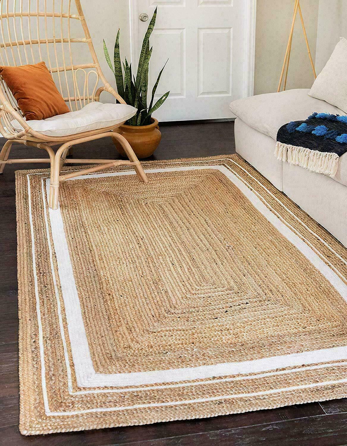 Rug 100% natural braided jute handmade reversible rustic look area carpet rug