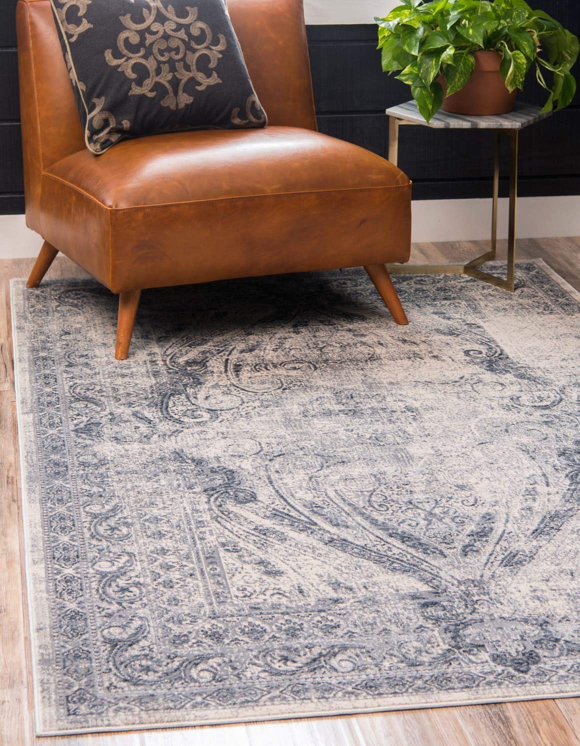 Unique Loom Chateau Collection Area Rug – 9 X 12 2 Rectangle Dark Blue/ Gray