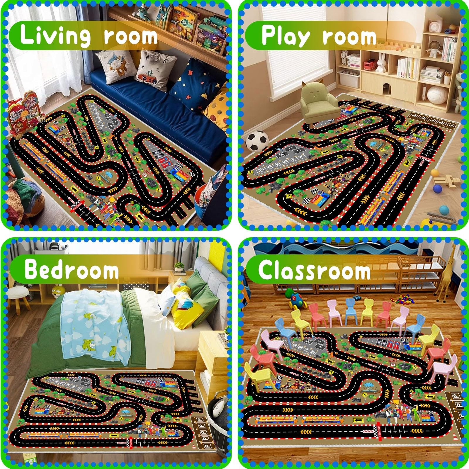 Car Rug for Play Cars, 31”x47” Race Track Play mat Carpet Kid Road Rugs for…