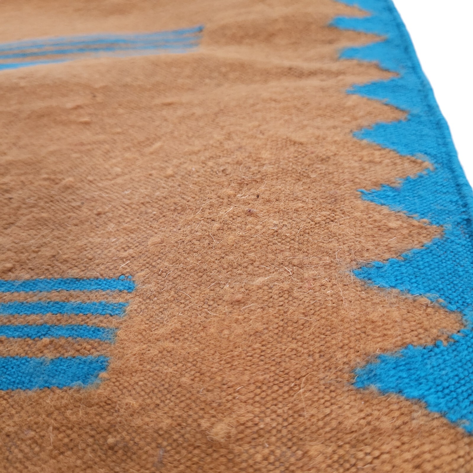 Vibrant Handmade Moroccan Orange Rug Blue Stripe Fringe Berber Wool Carpet 11×6