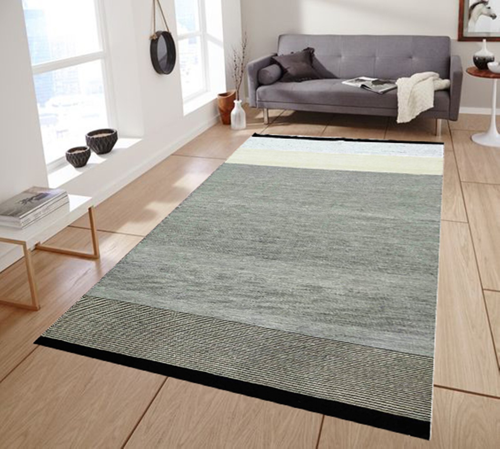 3×5 ft Striped Multicolored Modern Dhurrie Hand-Woven Reversible Area Rug