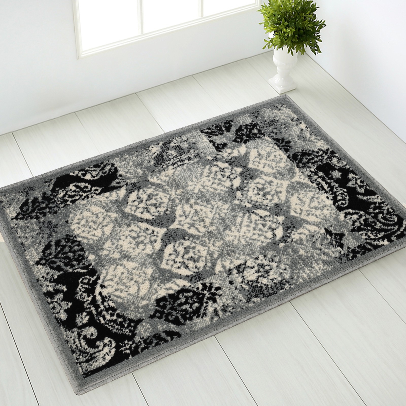 Mystique Modern Geometric Damask Ornamental Colorfast Indoor Area Rug or Runner