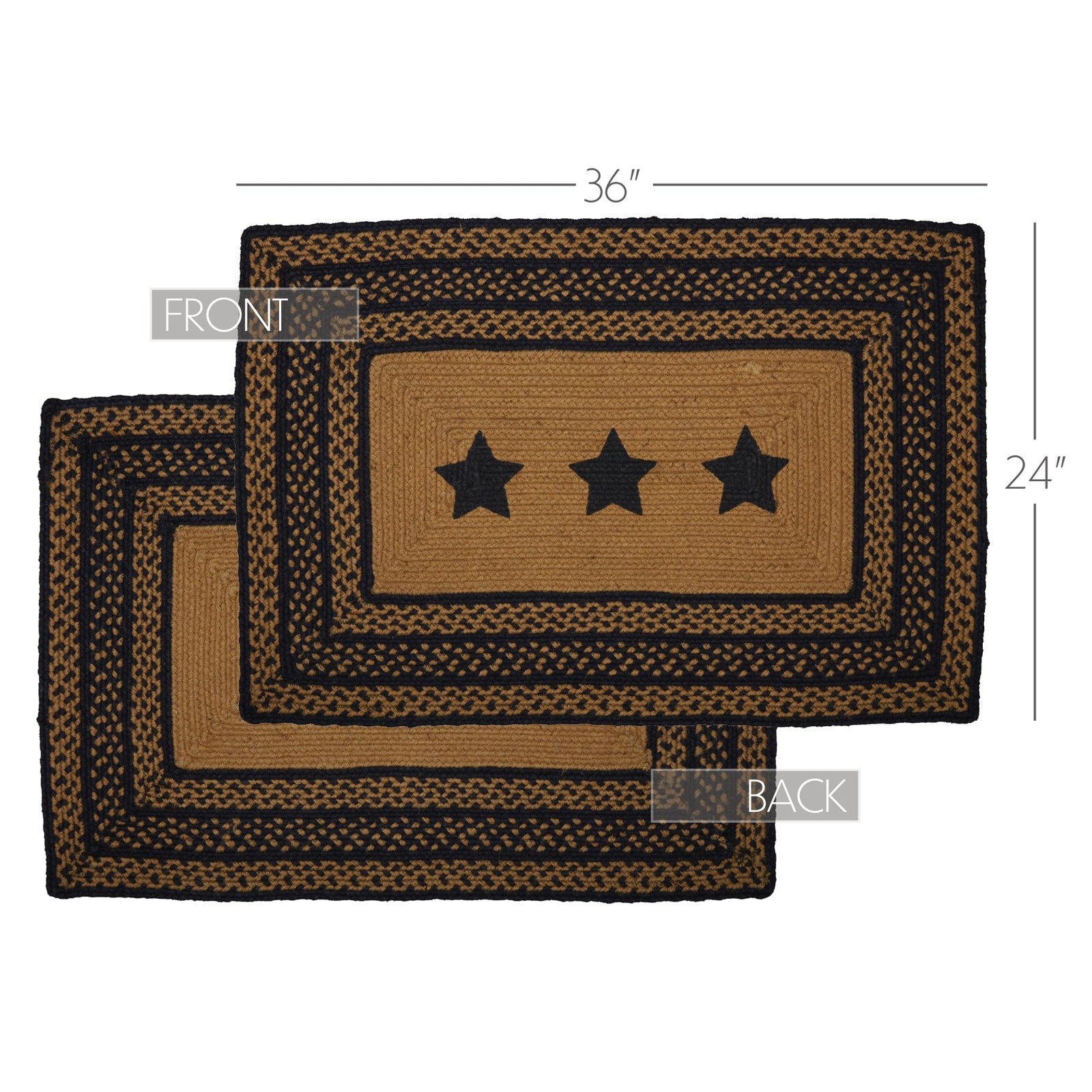 Farmhouse Primitive Jute Black Accent Rug Rectangle Stencil Stars w/Floor Pad…