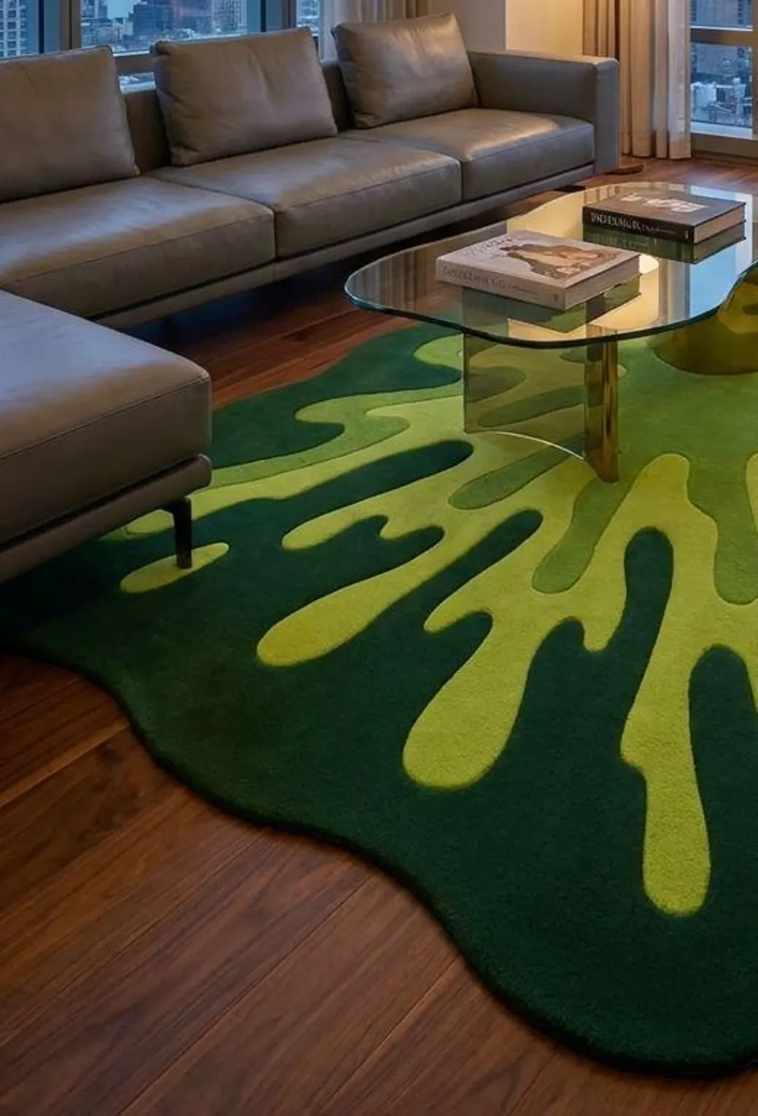 Hand Tufted Abstract Rug, Organic Wavy Area Rug, Modern Moss Shape Carpet.