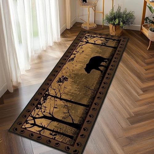 Rustic Rugs for Bathroom,Bear Country Cabin Wildlife Runner Rug 2×5 Rugs for Hal