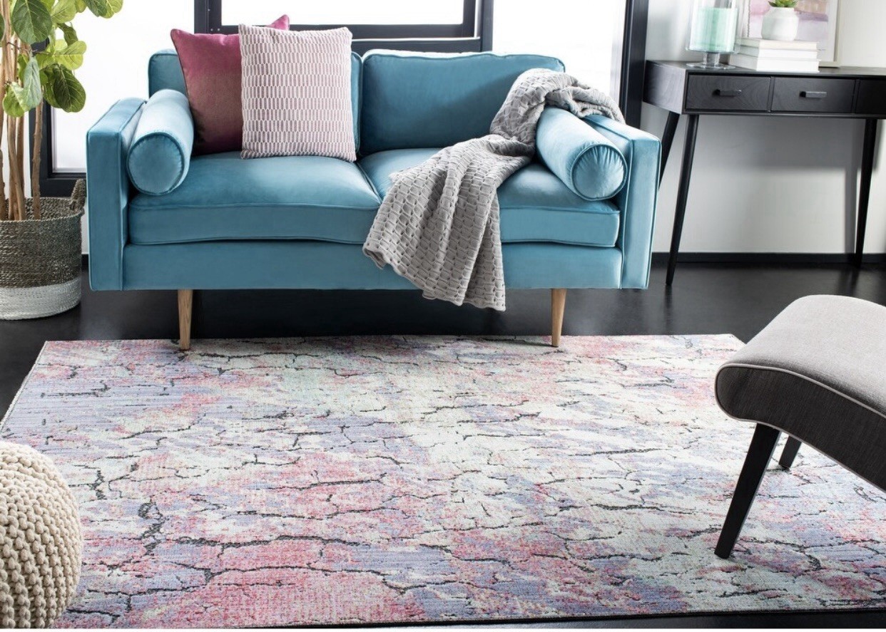 Stunning Bliss Artisan Distressed Boho Power Loomed Rug 5’3” x 7’6” Aqua/Purple