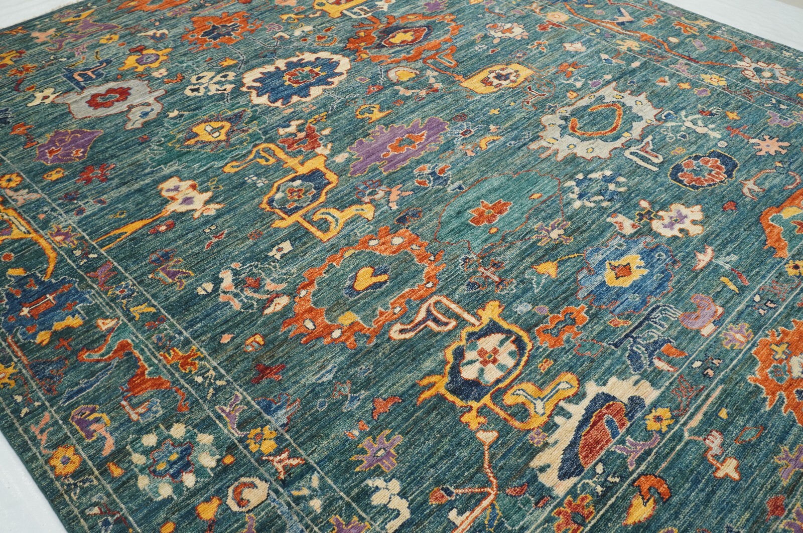 8×10 ft Teal Green Turkish Oushak Hand Knotted Wool Oriental Rug
