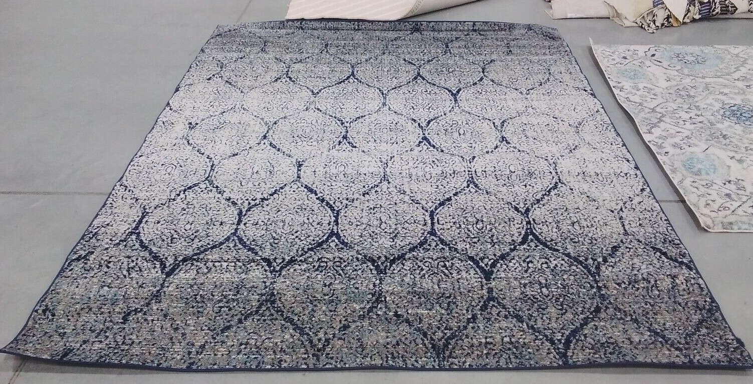 NAVY / SILVER 8′ X 10′ Damaged Binding Rug, Reduced Price 1172707268 MAD604G-8