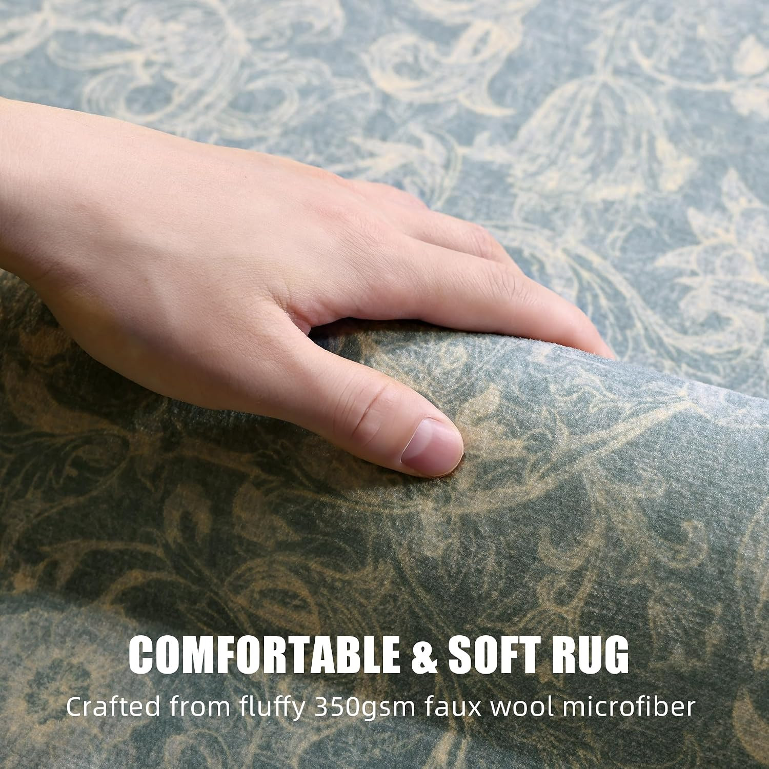 Washable Floral Area Rug 2×3, Vintage Farmhouse Botanical Rug, Non Slip Low Pile