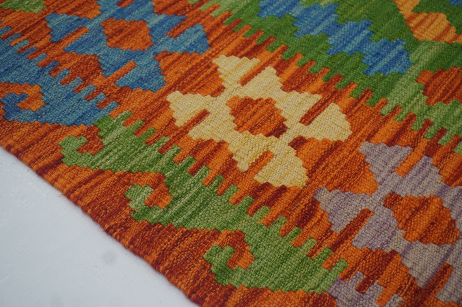 8×11 ft Green Afghan Handmade Geometric Wool Kilim Area Rug (8’4″x11’6″)