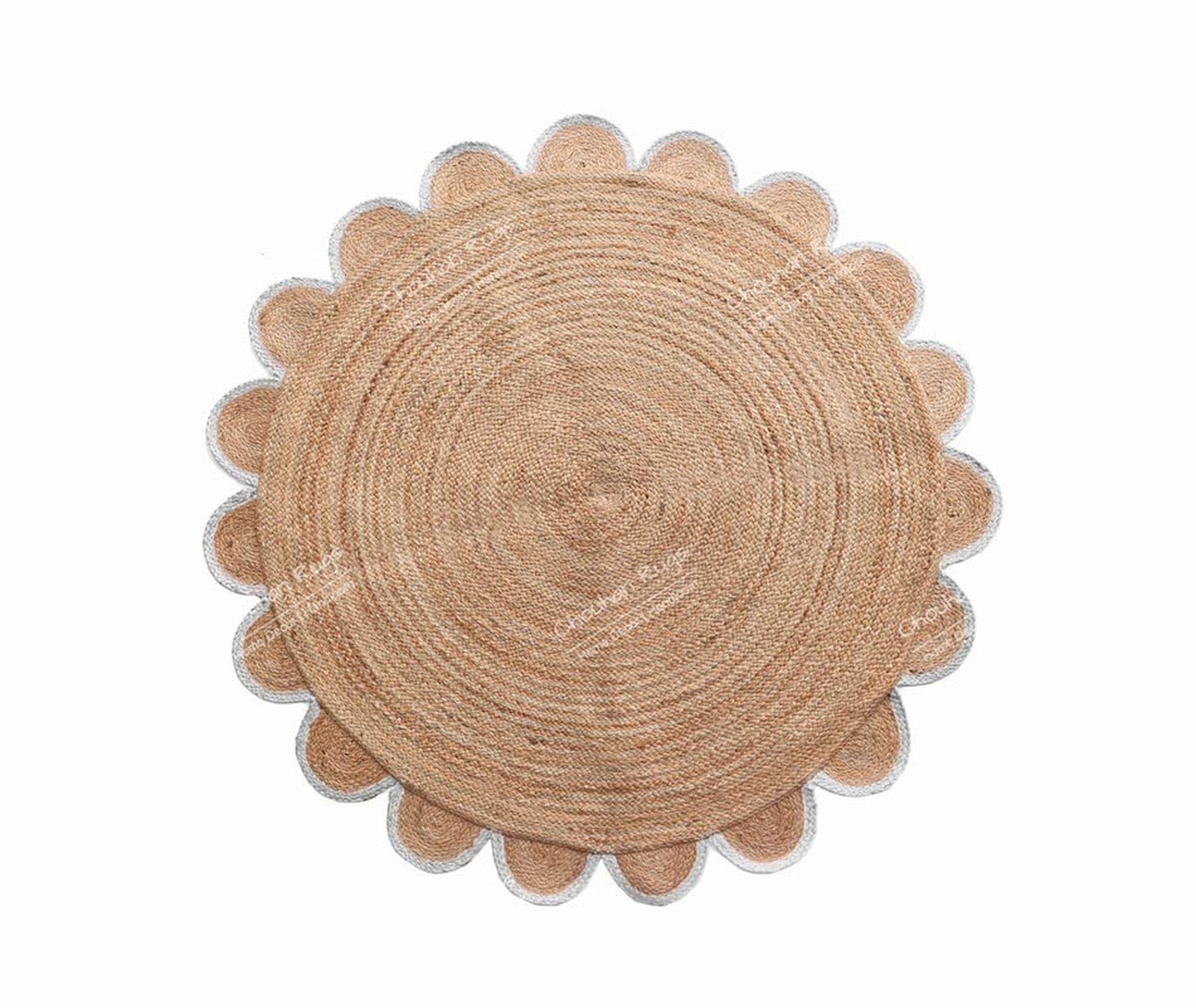 4×4, 5×5, 6×6,feet Natural Jute Scallop Round Rug, Floor Scalloped Edge Rug B…