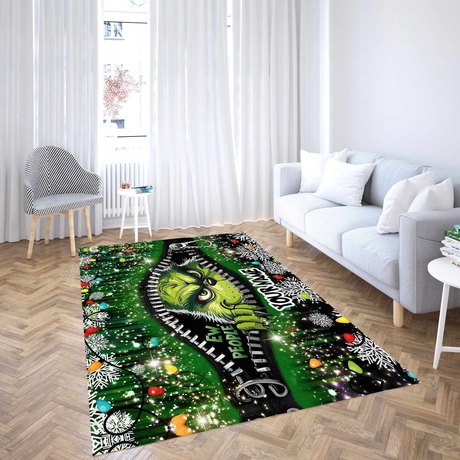 Funny Grinch Zipper Christmas Area Rug | Personalized Holiday Decor