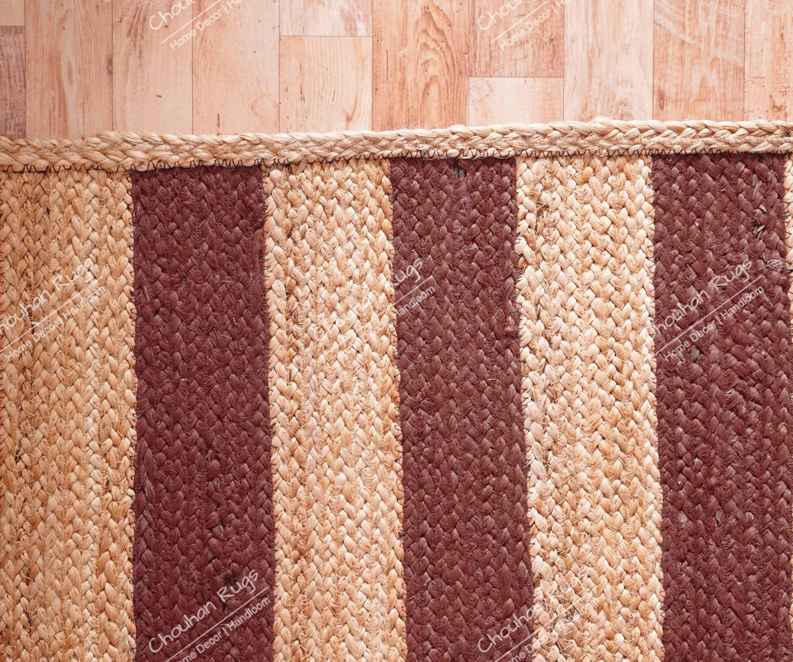 6×9 Ft custom size natural jute area rug with Brown Stripes Living Room Rug