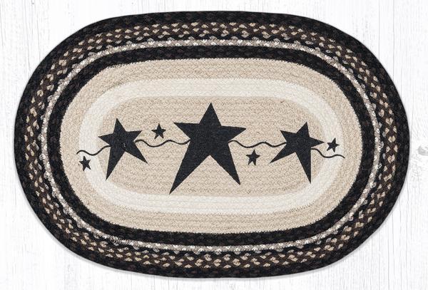 Braided Jute Stenciled Print Oval Patch Area Rug. Earth Rugs. STARS BLACK