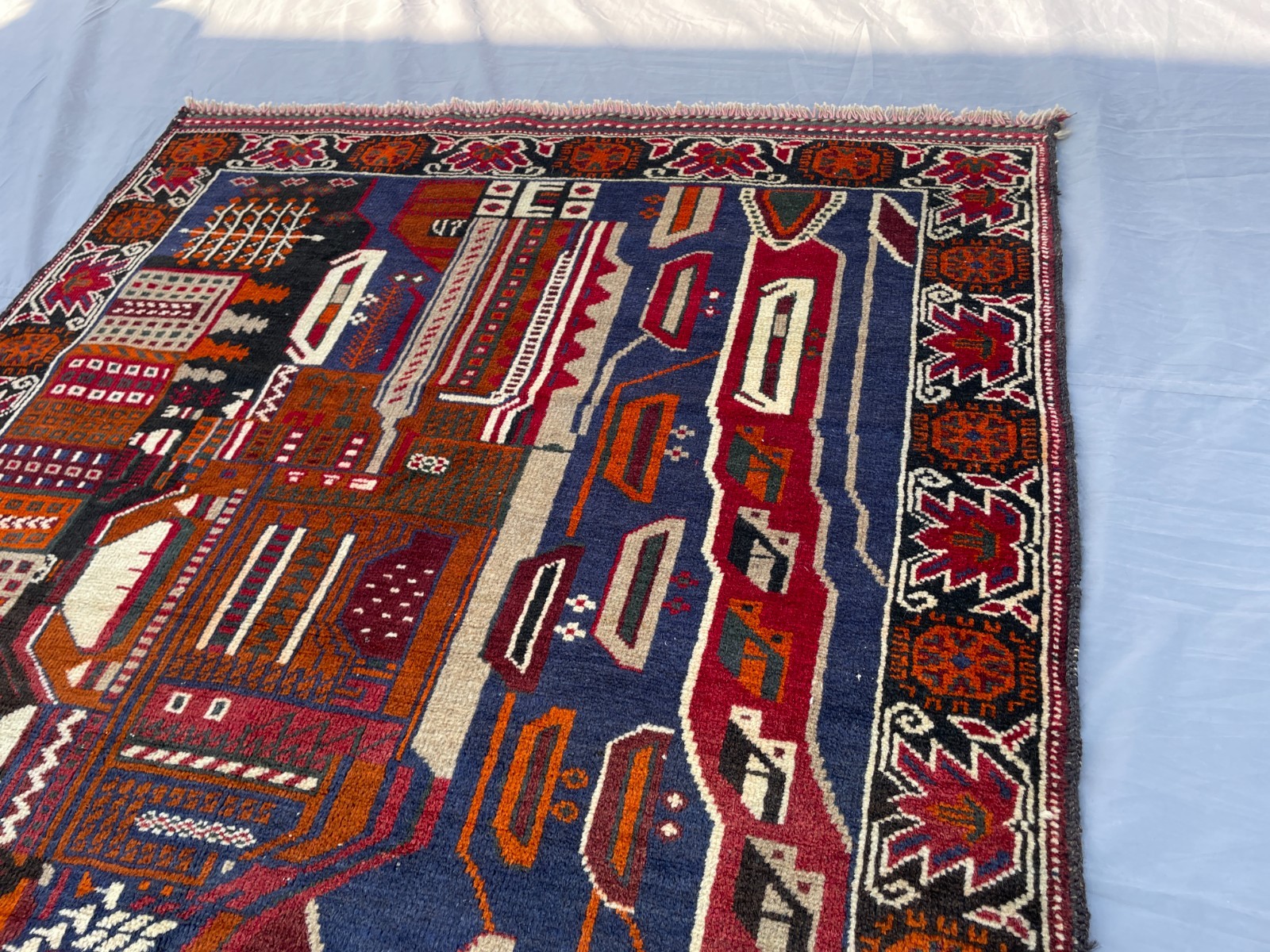 3×6 Afghan Pictorial War Rug Handmade Baluchi Wool City Scene Carpet With Road