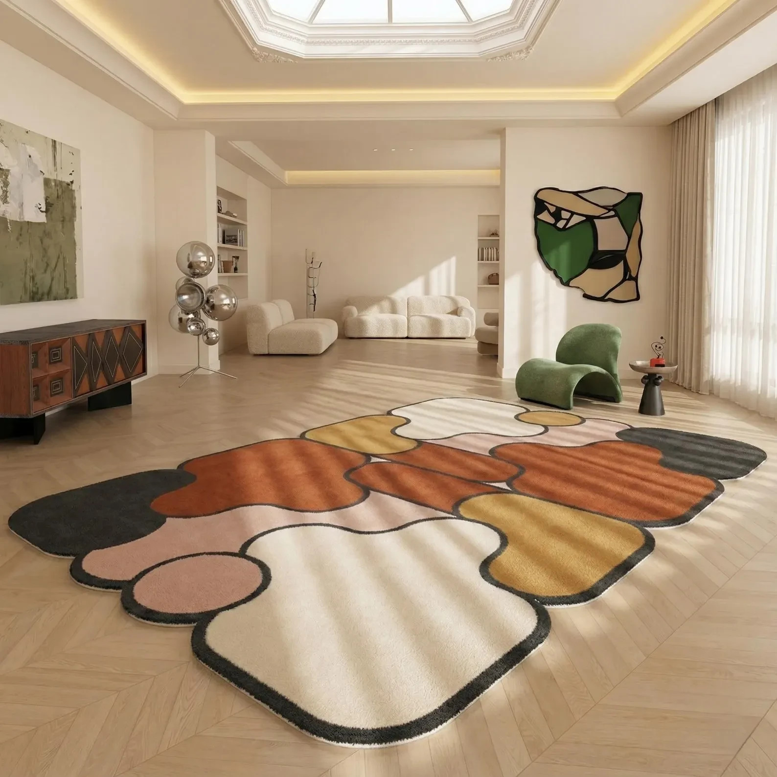 Abstract Geometric Area Rug Terracotta Mustard Hand Tufted Living Room Carpet
