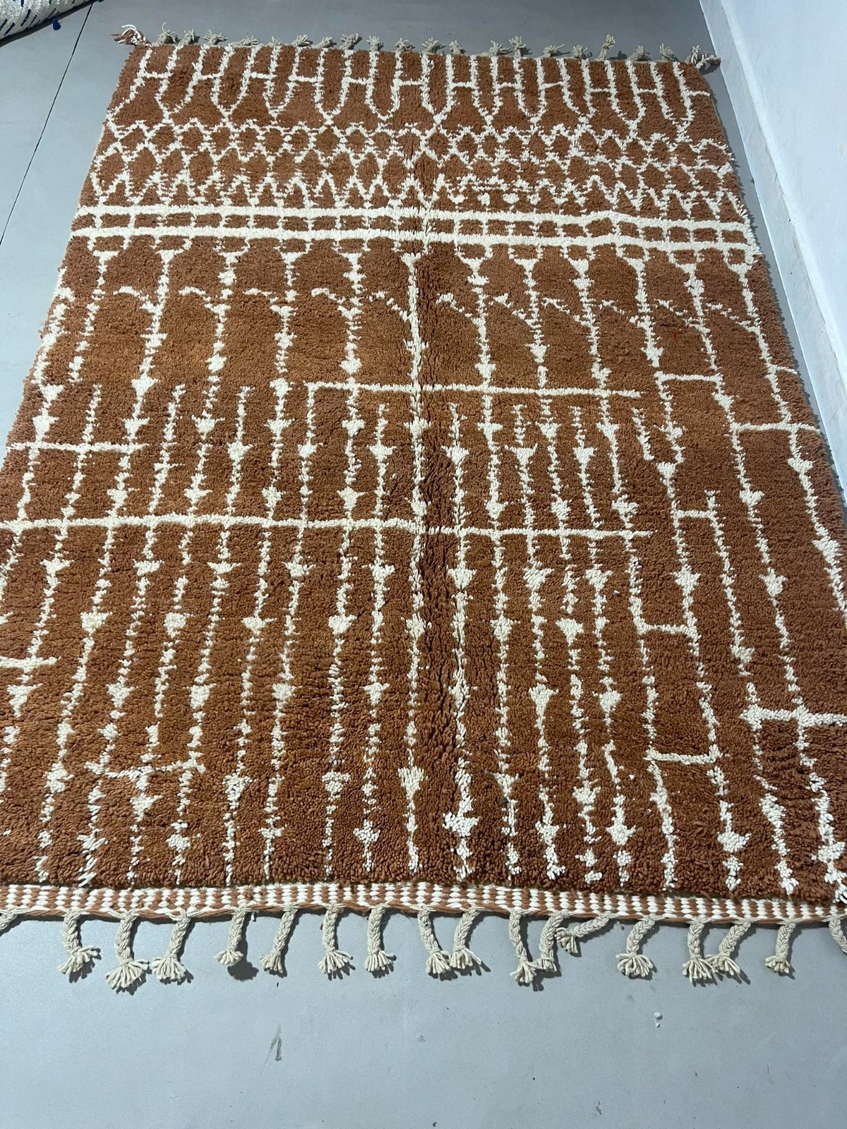 Moroccan 5.7x8ft Rug Boujaad Brown Handmade Berber Geometric Boho wool art Rug