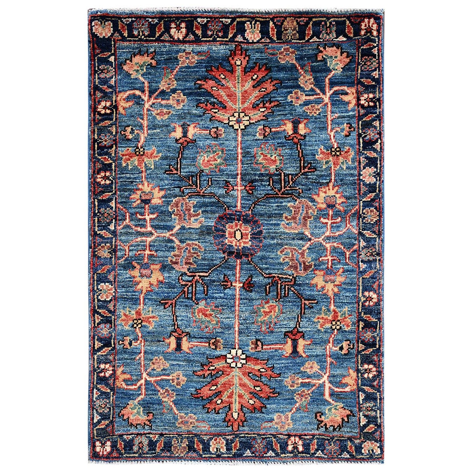 2’2″x3’3″ Blue Heris All Over Design Wool Hand Knotted Mat Oriental Rug 2390