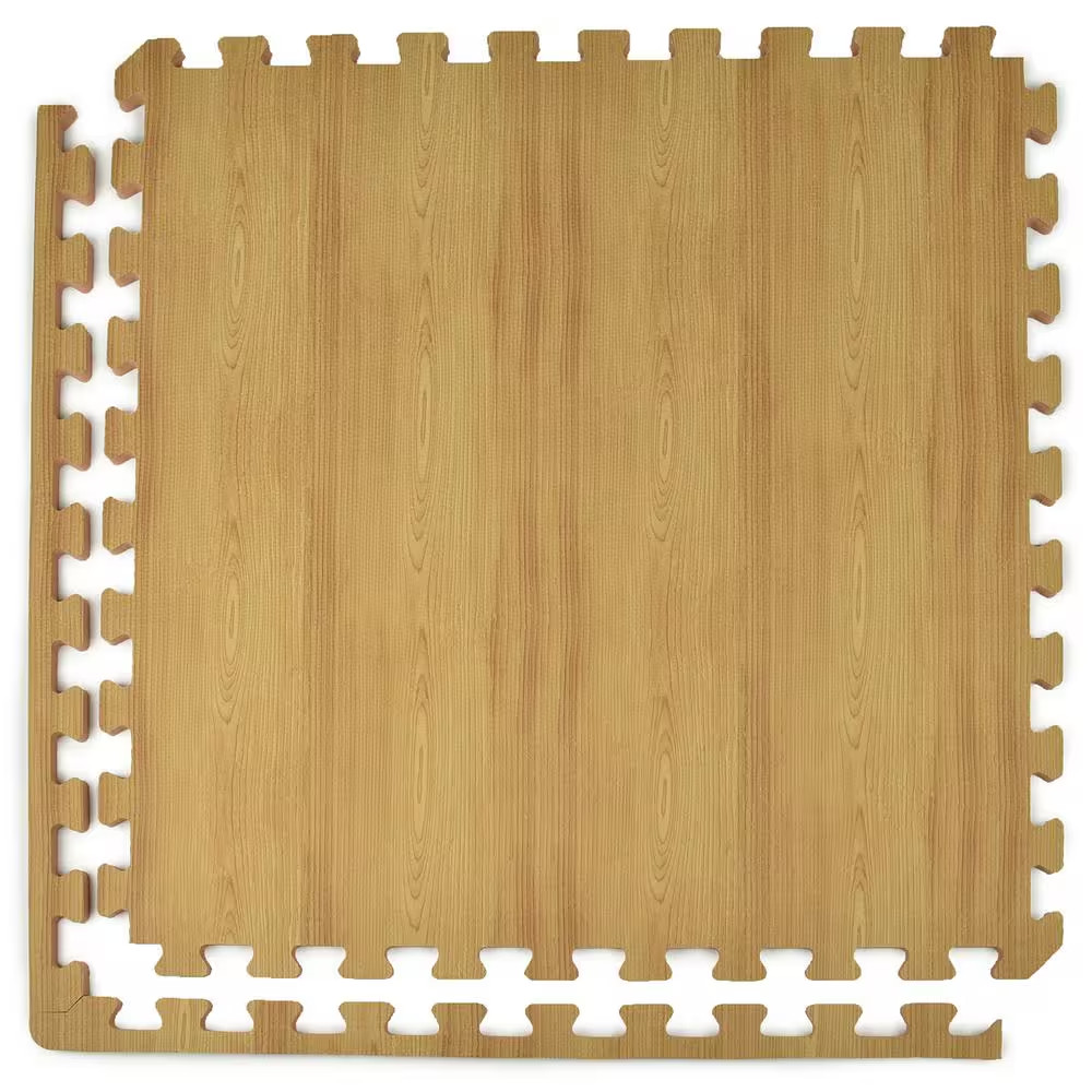 Wood Grain Reversible Light Wood/Tan 24 In. W X 24 In. L Foam Interlocking Floor